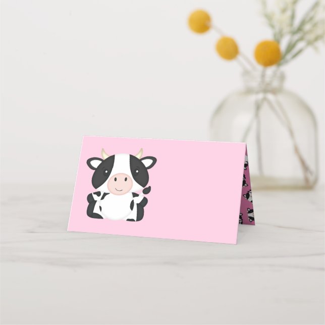 Tarjeta De Asiento Rosa Baby Shower de vaca (Anverso)