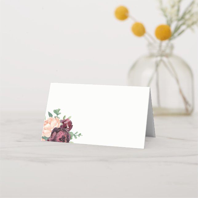 Tarjeta De Asiento Rosa Borgoña Peach Peony Floral (Anverso)