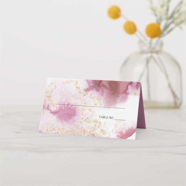 Tarjeta De Asiento Rosa de acuarela Quartz Gold Geode BarefootBride™ (Anverso)