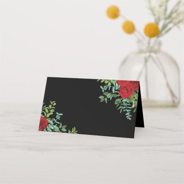 Tarjeta De Asiento Rosa de Boda floral Black and Red Peony (Anverso)
