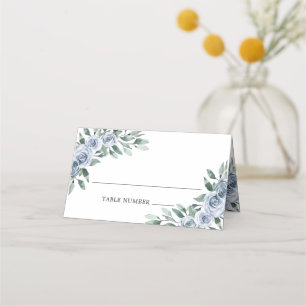 Tarjeta De Asiento Rosa de Boho Floral Elegante Azul Dusty Boda Rústi