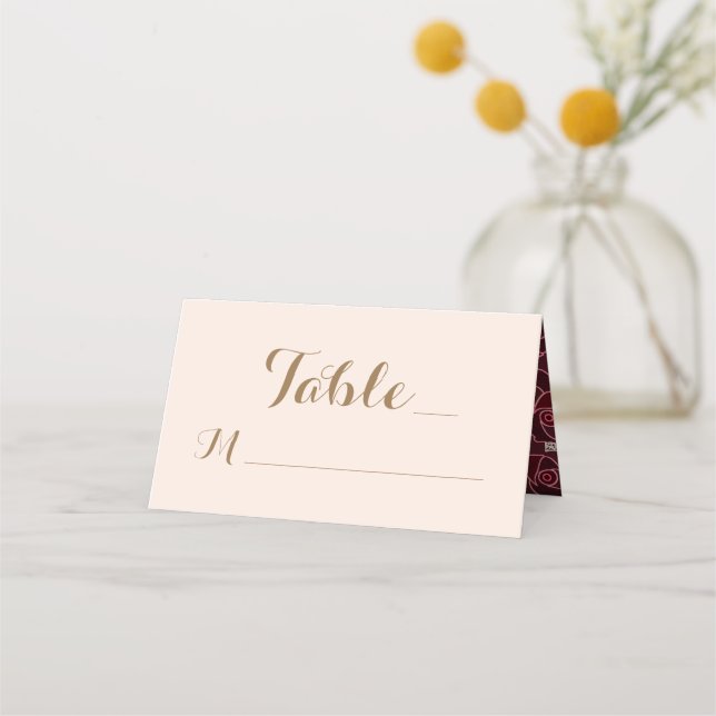 Tarjeta De Asiento Rosa de Borgoña moderno Boda floral (Anverso)