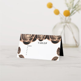 Tarjeta De Asiento Rosa de bronce con hojas en Personalizable negro