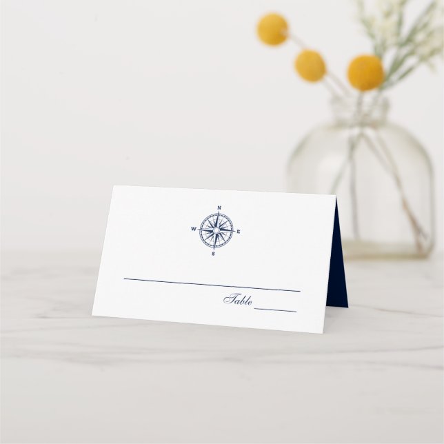 Tarjeta De Asiento Rosa de brújula Boda náutico | (Anverso)