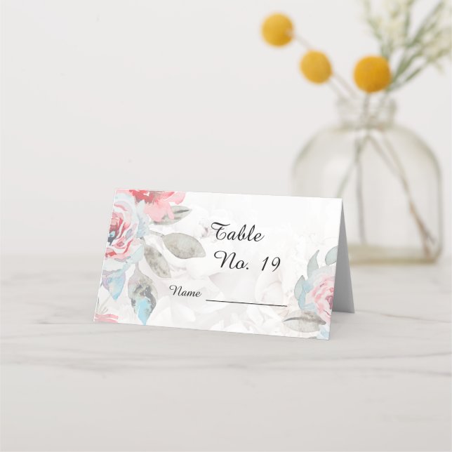 Tarjeta De Asiento Rosa de flores de acuarela floral peony boda (Anverso)