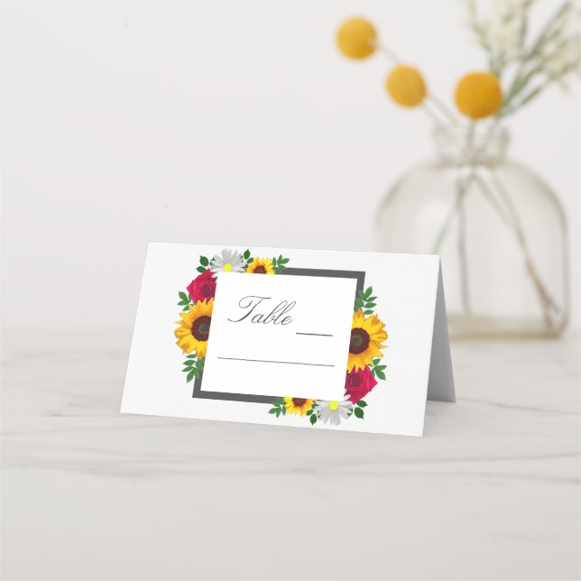 Tarjeta De Asiento Rosa de girasol Daisy Autumn Boda floral (Anverso)