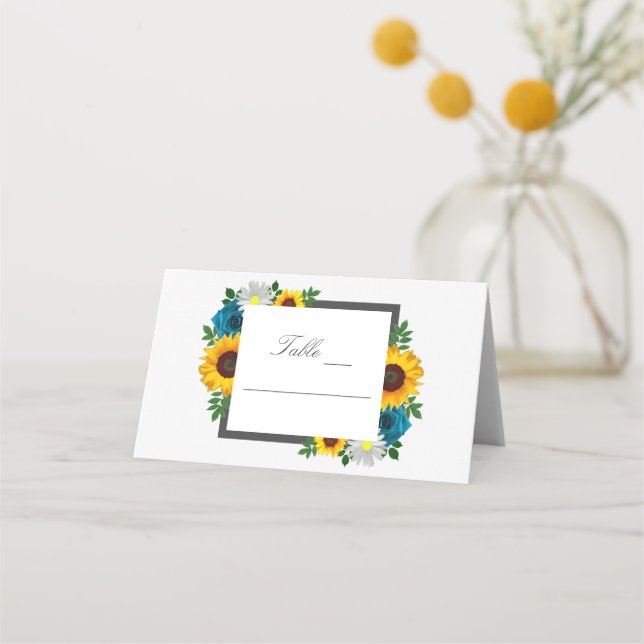 Tarjeta De Asiento Rosa de girasol Daisy Floral Boda (Anverso)