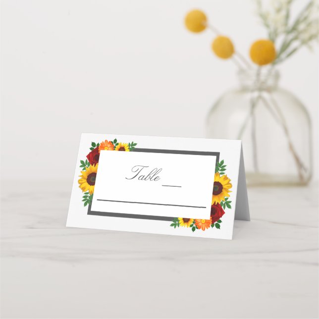 Tarjeta De Asiento Rosa de girasol del atardecer Boda floral (Anverso)