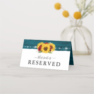Tarjeta De Asiento Rosa de girasol verde azulado Boda Rótulos de mesa