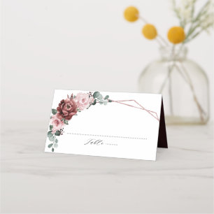 Tarjeta De Asiento Rosa de Mauve Rosa Dusty Boda Geométrico Floral