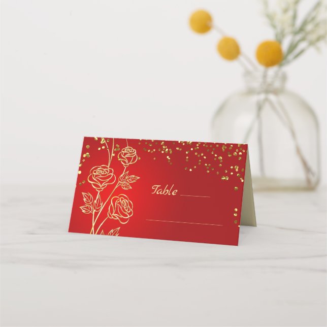 Tarjeta De Asiento Rosa de oro Confetti (Anverso)