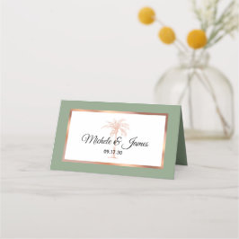 Tarjeta De Asiento Rosa de sabios Oro Palm Tree Moderno Boda