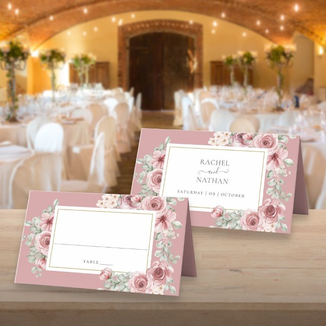 Tarjeta De Asiento Rosa deslumbrante Floral Elegante Boda (Dusty Rose Floral Elegant Wedding Place Card)