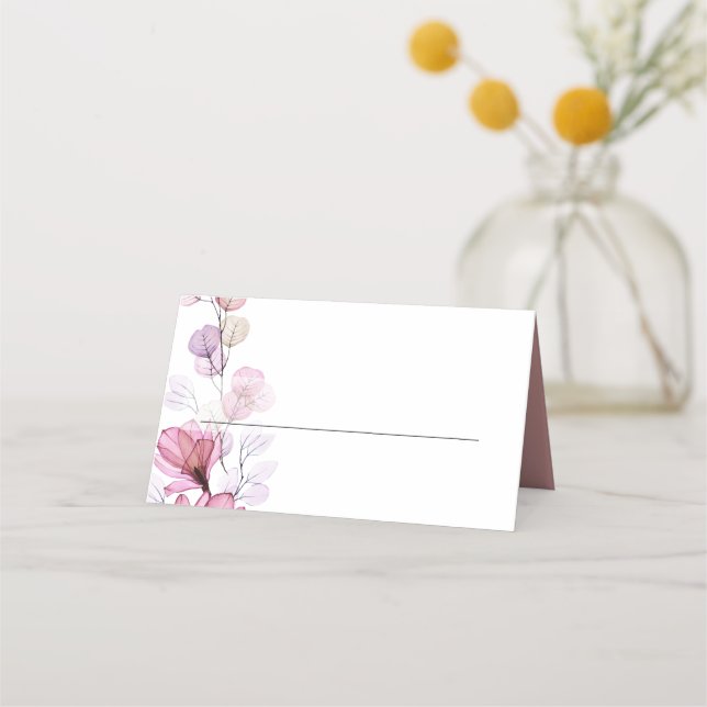 Tarjeta De Asiento Rosa elegante Boda floral transparente (Anverso)