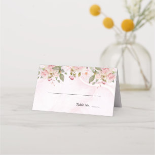 Tarjeta De Asiento Rosa Floral Acuarela Floral   Mármol Rosa 