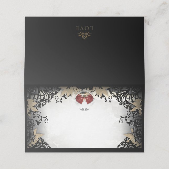 Tarjeta De Asiento Rosa negro de Halloween elegante en blanco (Exterior desplegado)