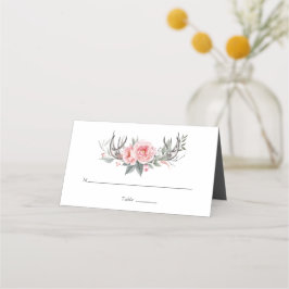 Tarjeta De Asiento Rosa pastel y floral boho gris
