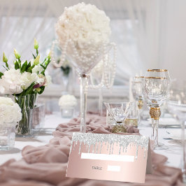 Tarjeta De Asiento Rosa purpurina de plata oro gotea cumpleaños