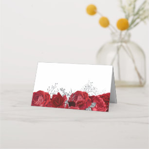 Tarjeta De Asiento Rosa Roja & Boda de Plata & Novia