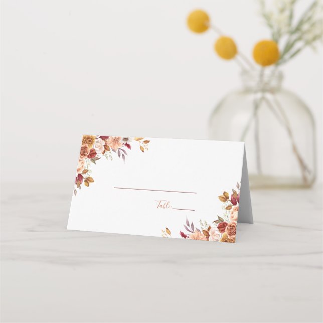 Tarjeta De Asiento Rosa Rústica y Crisantemo Boda de Otoño (Reverso)