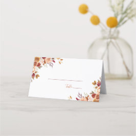 Tarjeta De Asiento Rosa Rústica y Crisantemo Boda de Otoño