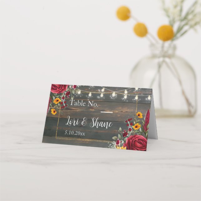 Tarjeta De Asiento Rosa Rústico y Boda Aster (Anverso)