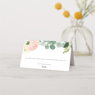 Tarjeta De Asiento Rosa sonrojado floral blanco elegancia verde