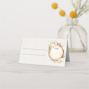 Tarjeta De Asiento Rosa sonrojado floral blanco rústico bosque elegan