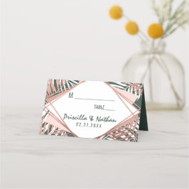 Tarjeta De Asiento Rosa verde Oro Tropical Palm Tree deja Boda