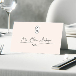 Tarjeta De Asiento Rosado rubio moderno, boda de iniciales simples en