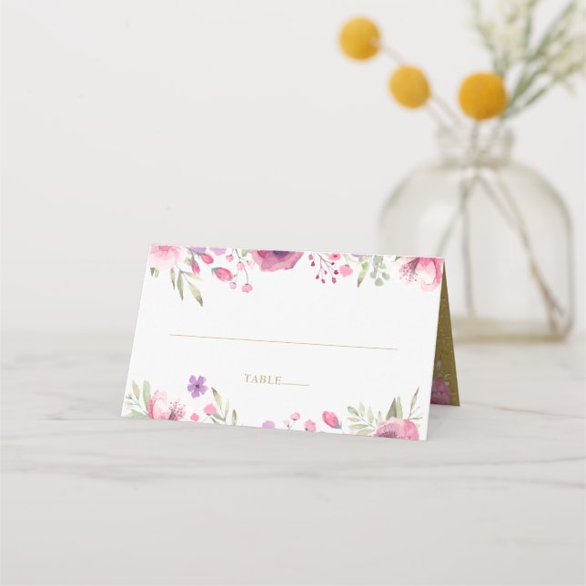 Tarjeta De Asiento Rosas Acuarela Floral Oro (Anverso)
