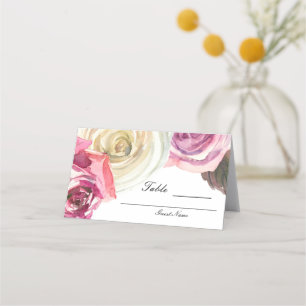 Tarjeta De Asiento Rosas acuarela rosadas y blancas mesa de boda chic