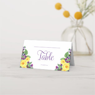 Tarjeta De Asiento Rosas Amarillas   Violets Boho Floral Boda