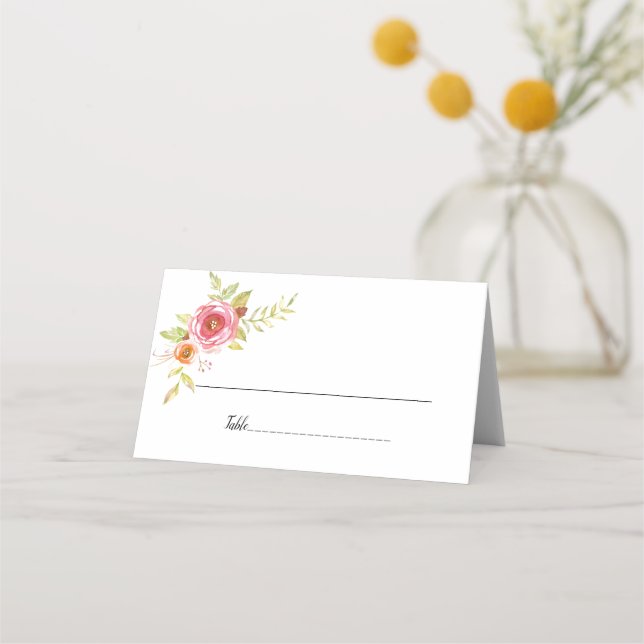 Tarjeta De Asiento Rosas Boda acuarela floral (Anverso)