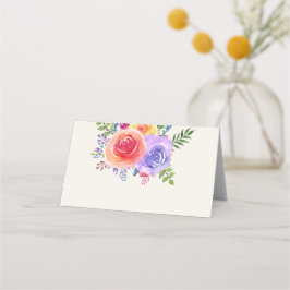 Tarjeta De Asiento Rosas coloridos Watercolor Floral Boda Tabla