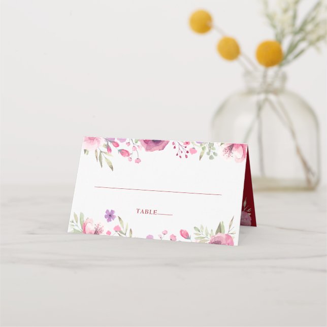 Tarjeta De Asiento rosas de acuarela en el 40° aniversario del Boda (Anverso)