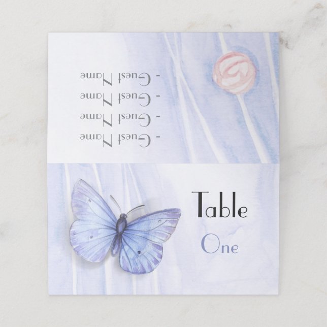 Tarjeta De Asiento Rosas de acuarela y mariposa (Exterior desplegado)