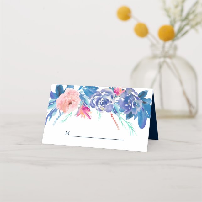 Tarjeta De Asiento Rosas de Blue Peach Boda Bouquet (Anverso)