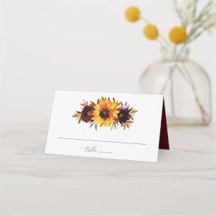 Tarjeta De Asiento Rosas de girasol rojas púrpura rústicas boda de ot
