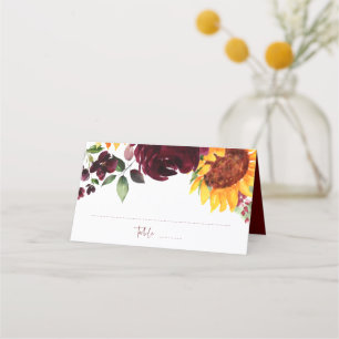 Tarjeta De Asiento Rosas de girasoles y borgoñas caen en matrimonio