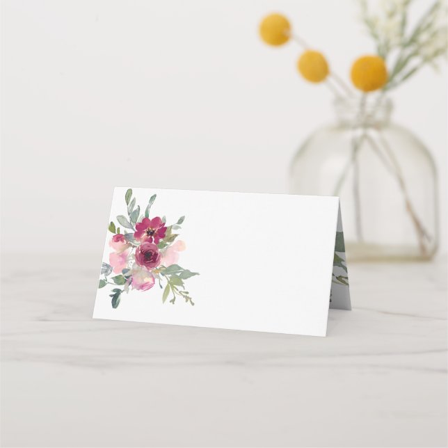 Tarjeta De Asiento Rosas de las acuarelas borgoñosas y rubias (Anverso)