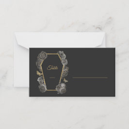 Tarjeta De Asiento Rosas de oro y negro Boda gótico ataúd doblado