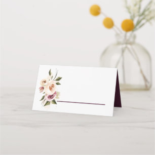 Tarjeta De Asiento Rosas Elegantes Suaves Marco de Crema Borgoña