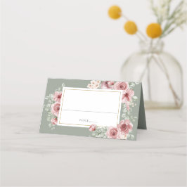 Tarjeta De Asiento Rosas Floral Elegant Sage Green Boda