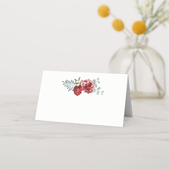 Tarjeta De Asiento Rosas florales de Borgoña Foliage Bouquet Boda (Anverso)