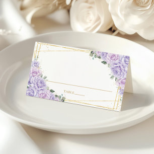 Tarjeta De Asiento Rosas Lilas Purpura Quinceañera Cumpleaños Floral