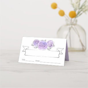 Tarjeta De Asiento Rosas plateadas y lilas elegantes