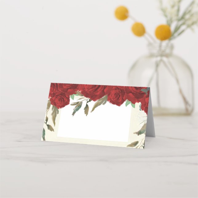 Tarjeta De Asiento Rosas rojas boda de marfil floral (Anverso)