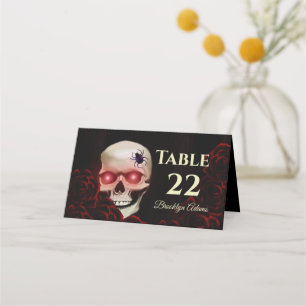Tarjeta De Asiento Rosas rojas del cráneo gótico negro floral oscuro