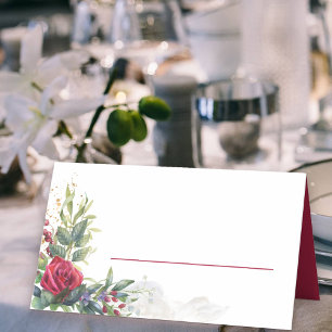 Tarjeta De Asiento Rosas rojas y hojas de eucalipto